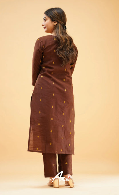 Dark Brown Slub Cotton Silk Co-Ord Set