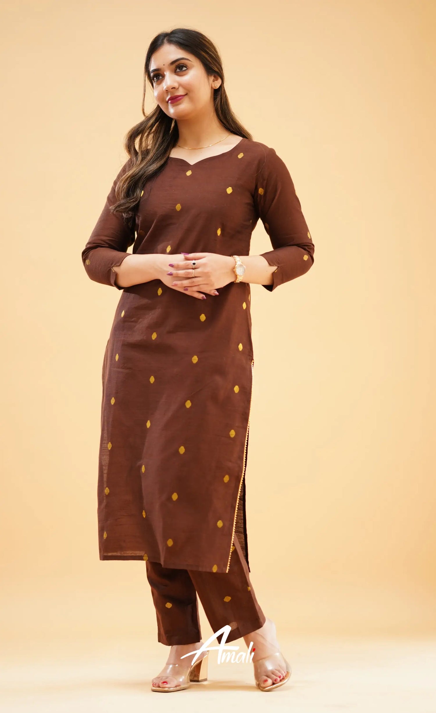 Dark Brown Slub Cotton Silk Co-Ord Set