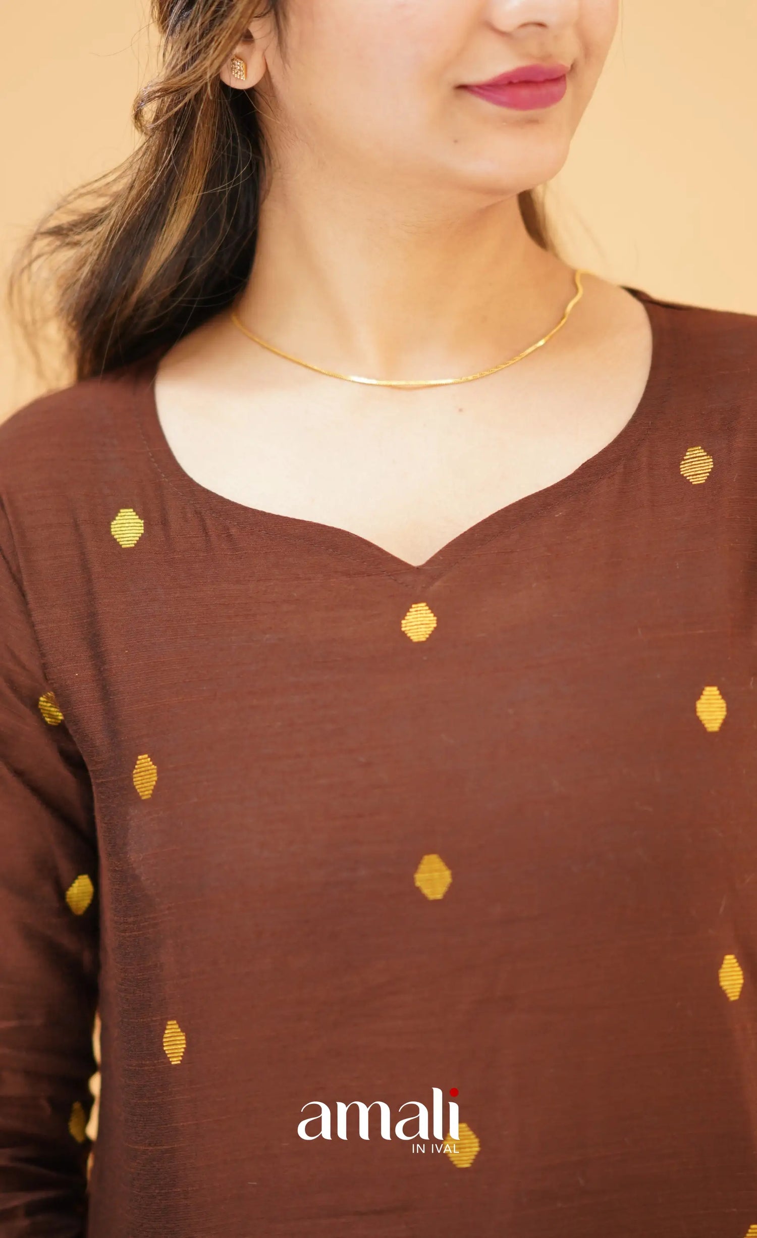 Dark Brown Slub Cotton Silk Co-Ord Set