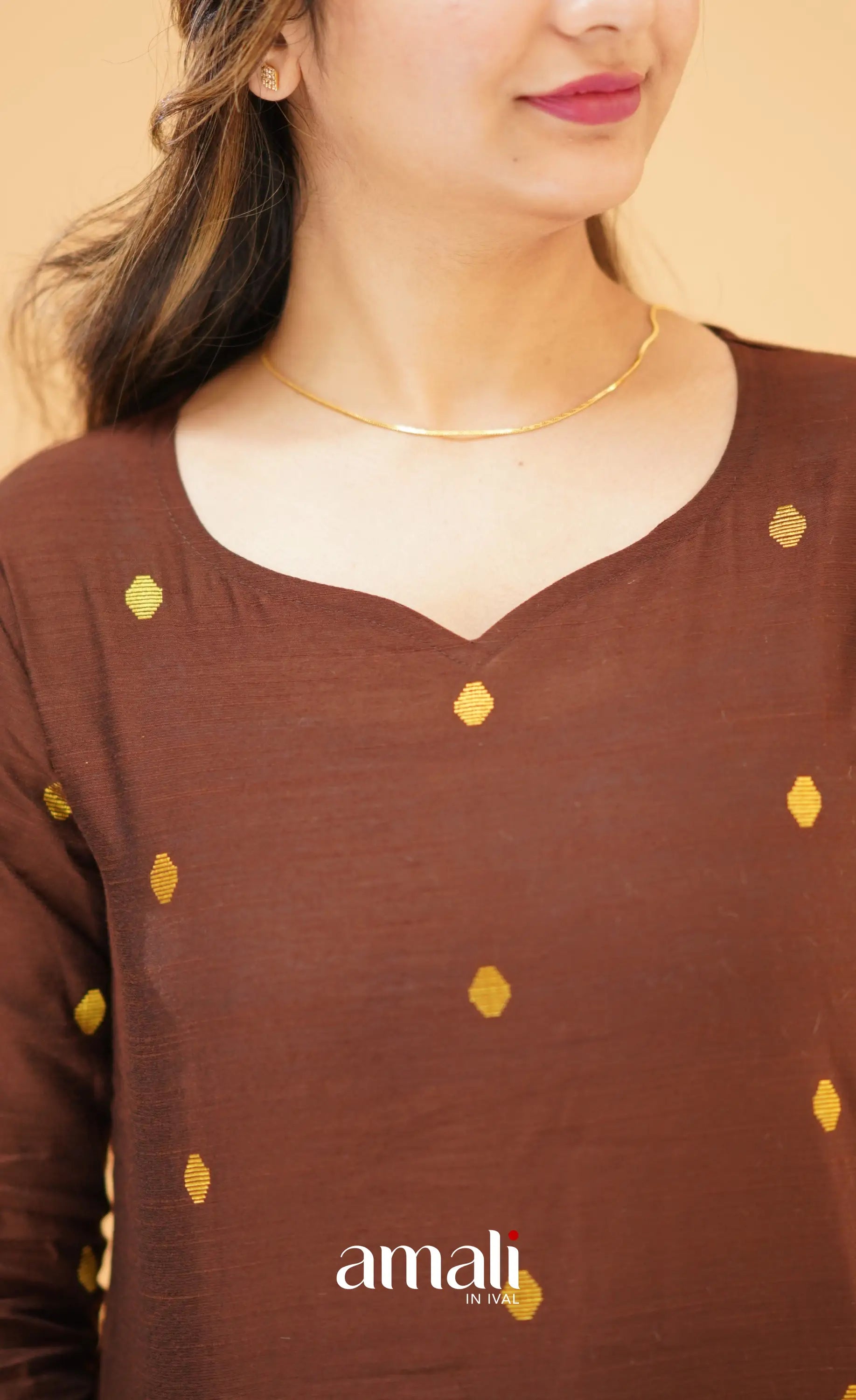 Dark Brown Slub Cotton Silk Co-Ord Set