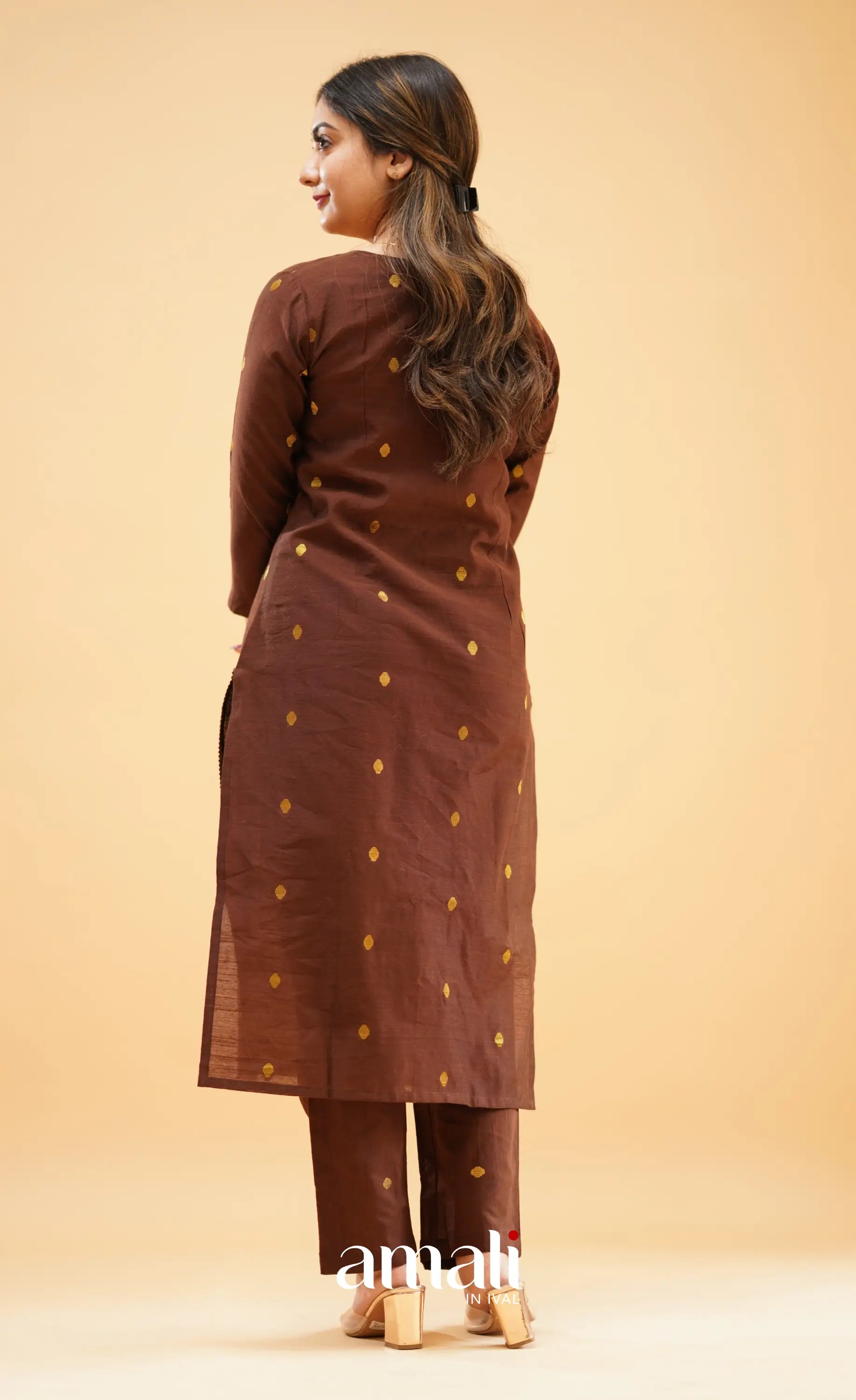 Dark Brown Slub Cotton Silk Co-Ord Set