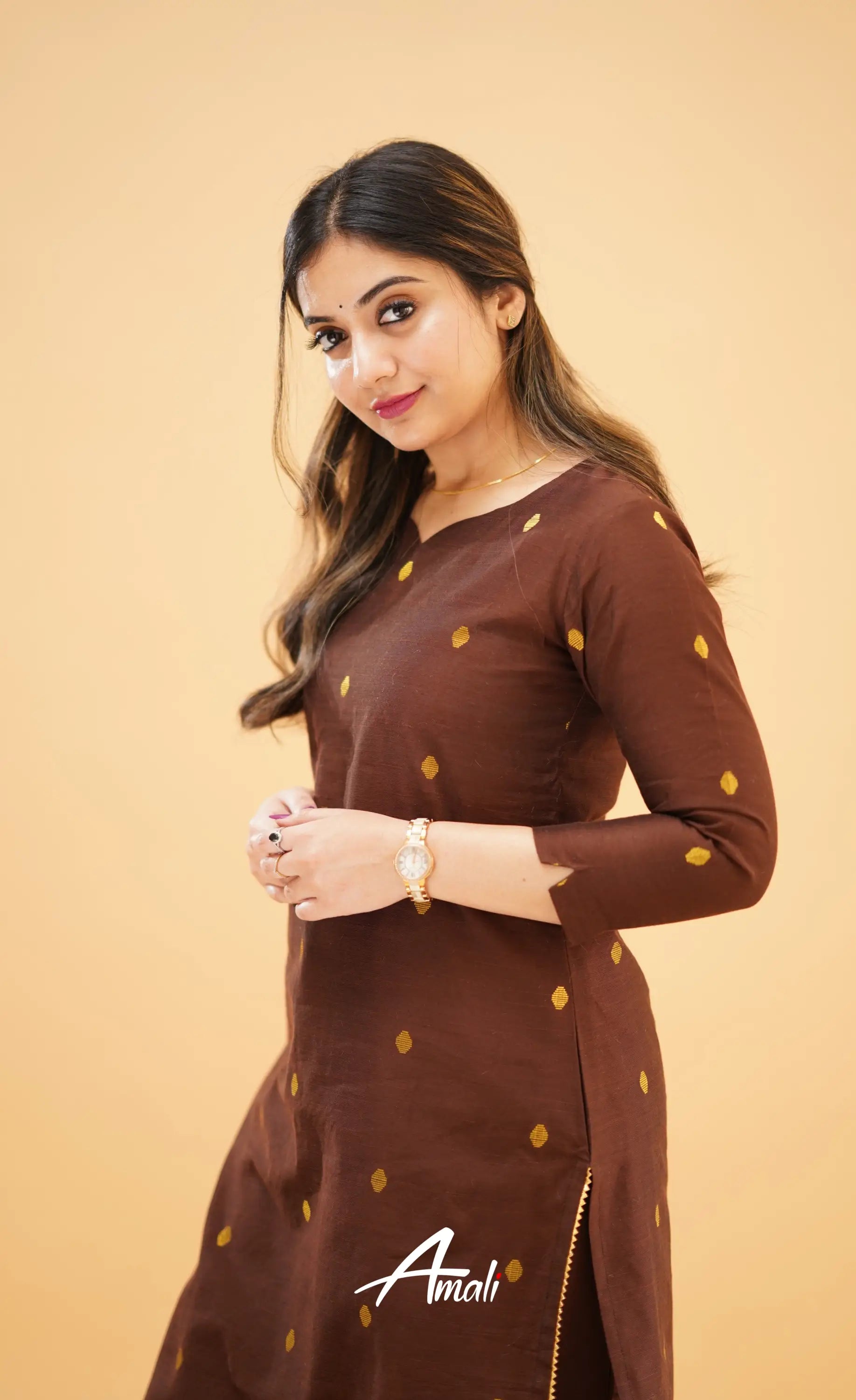 Dark Brown Slub Cotton Silk Co-Ord Set