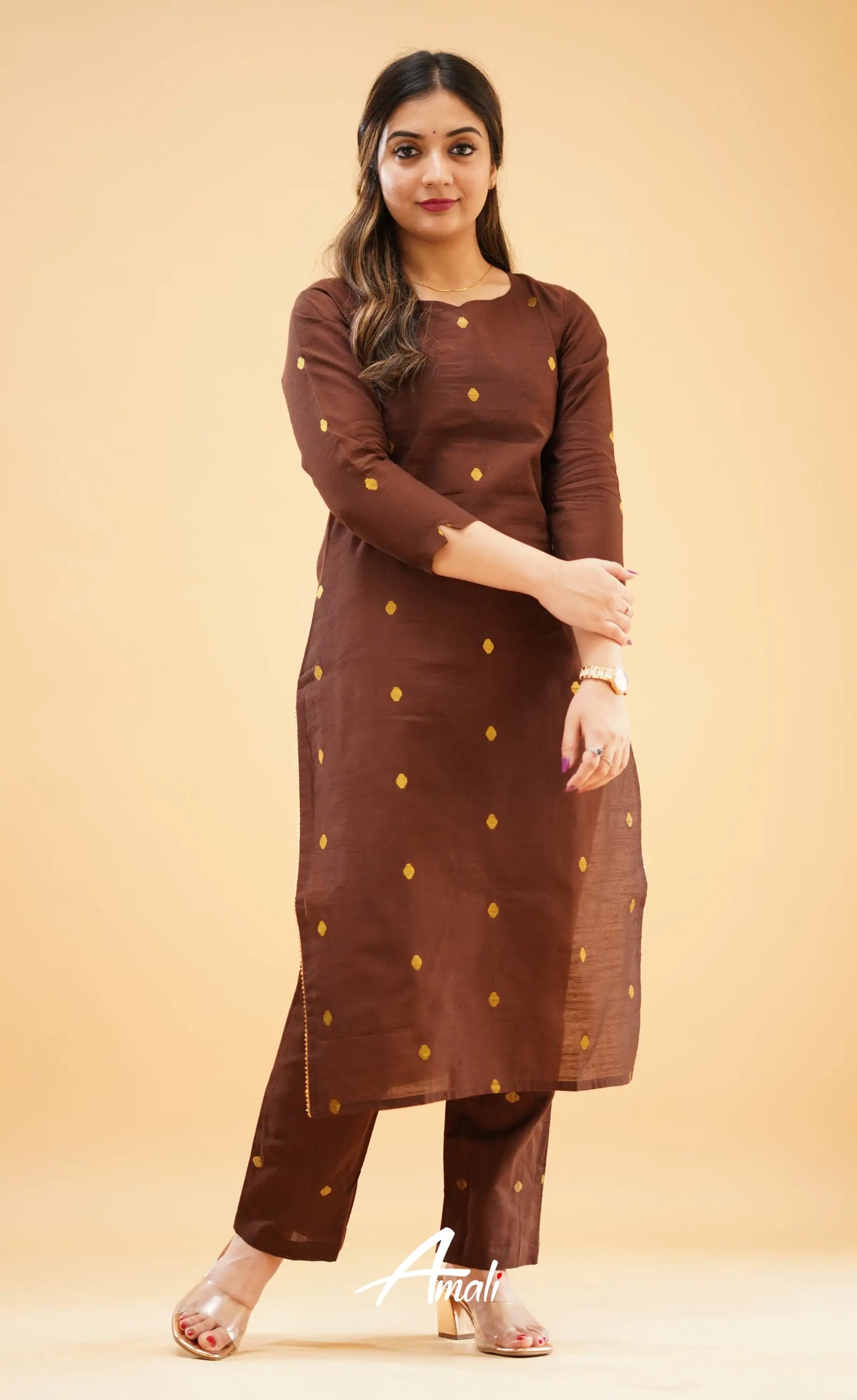 Dark Brown Slub Cotton Silk Co-Ord Set