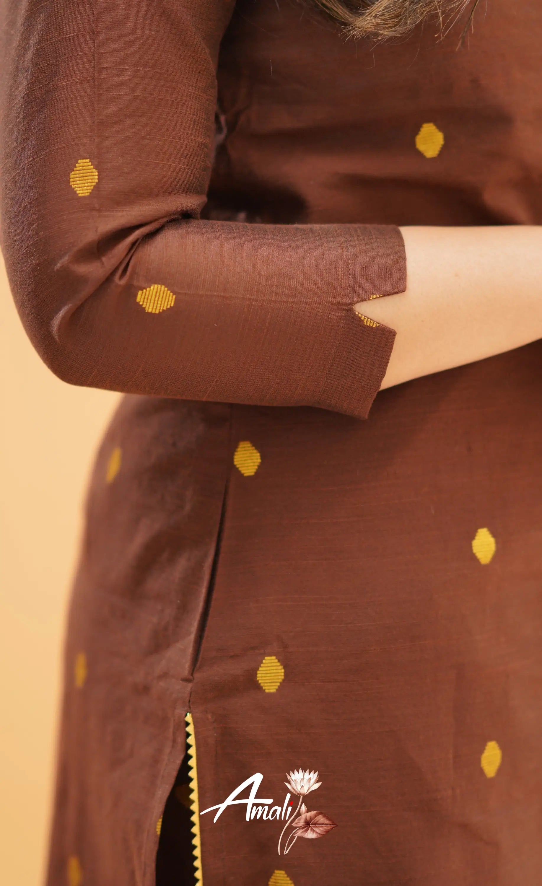 Dark Brown Slub Cotton Silk Kurti