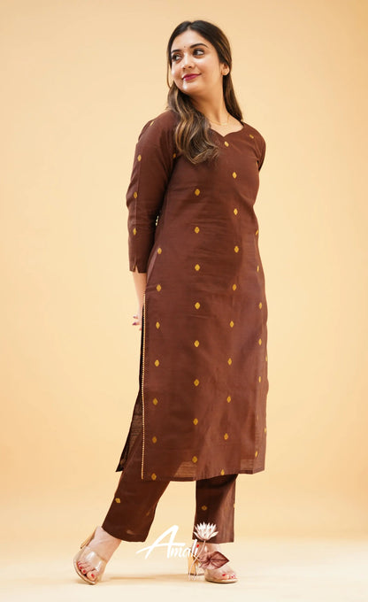 Dark Brown Slub Cotton Silk Kurti