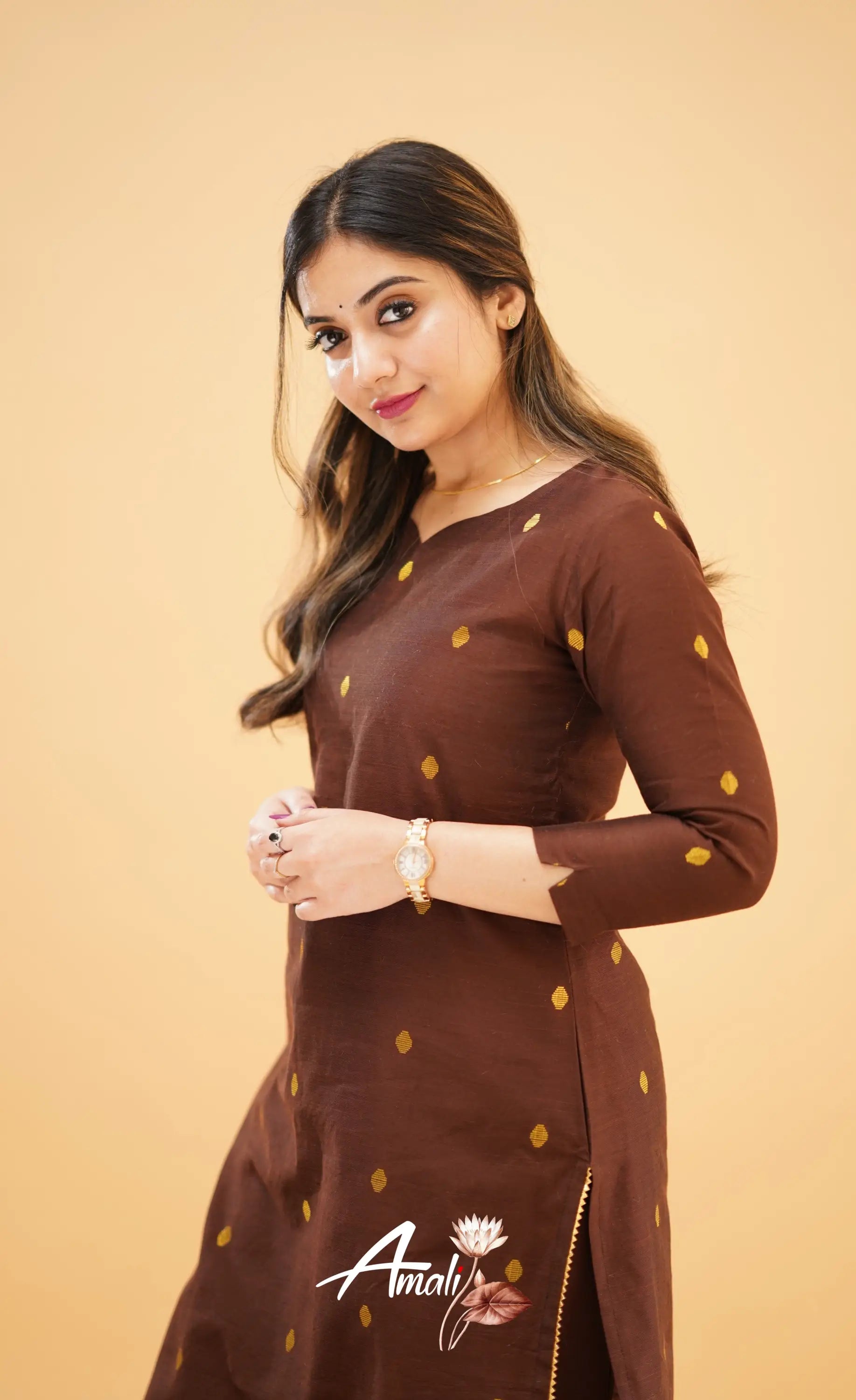 Dark Brown Slub Cotton Silk Kurti