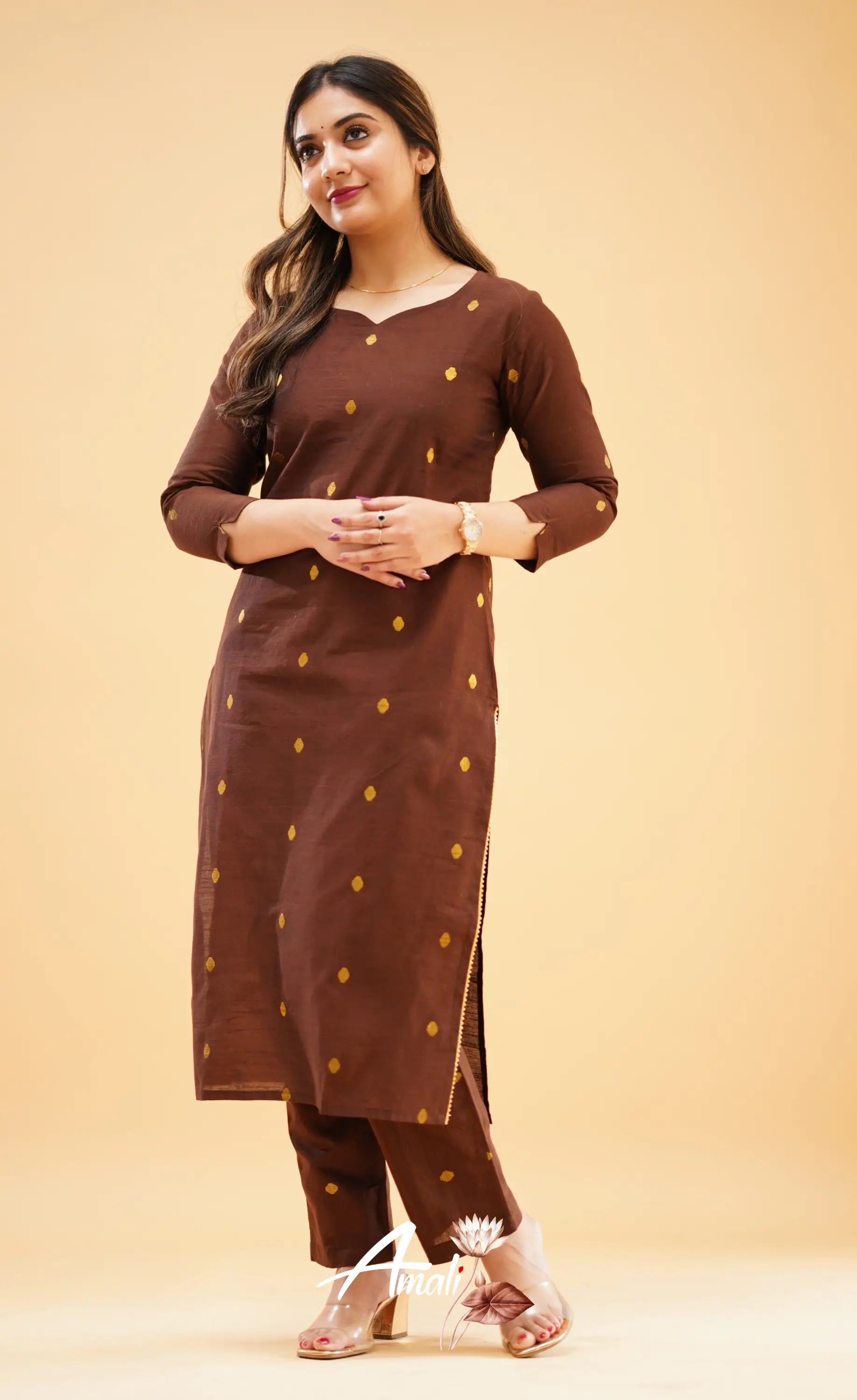 Dark Brown Slub Cotton Silk Kurti