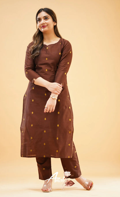 Dark Brown Slub Cotton Silk Kurti