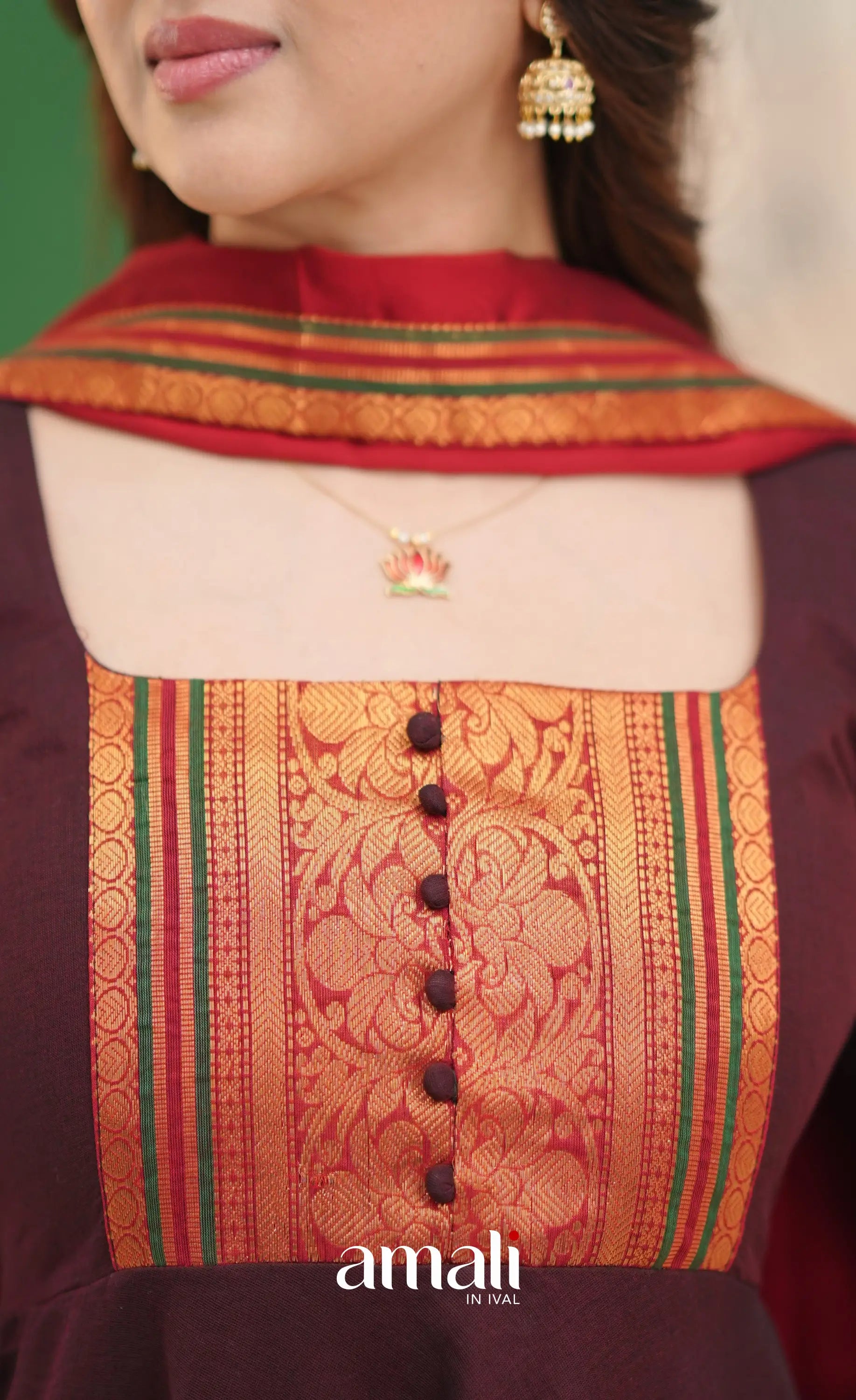 Dark Coffee Brown and Reddish Maroon Cotton Anarkali - Anarkalis