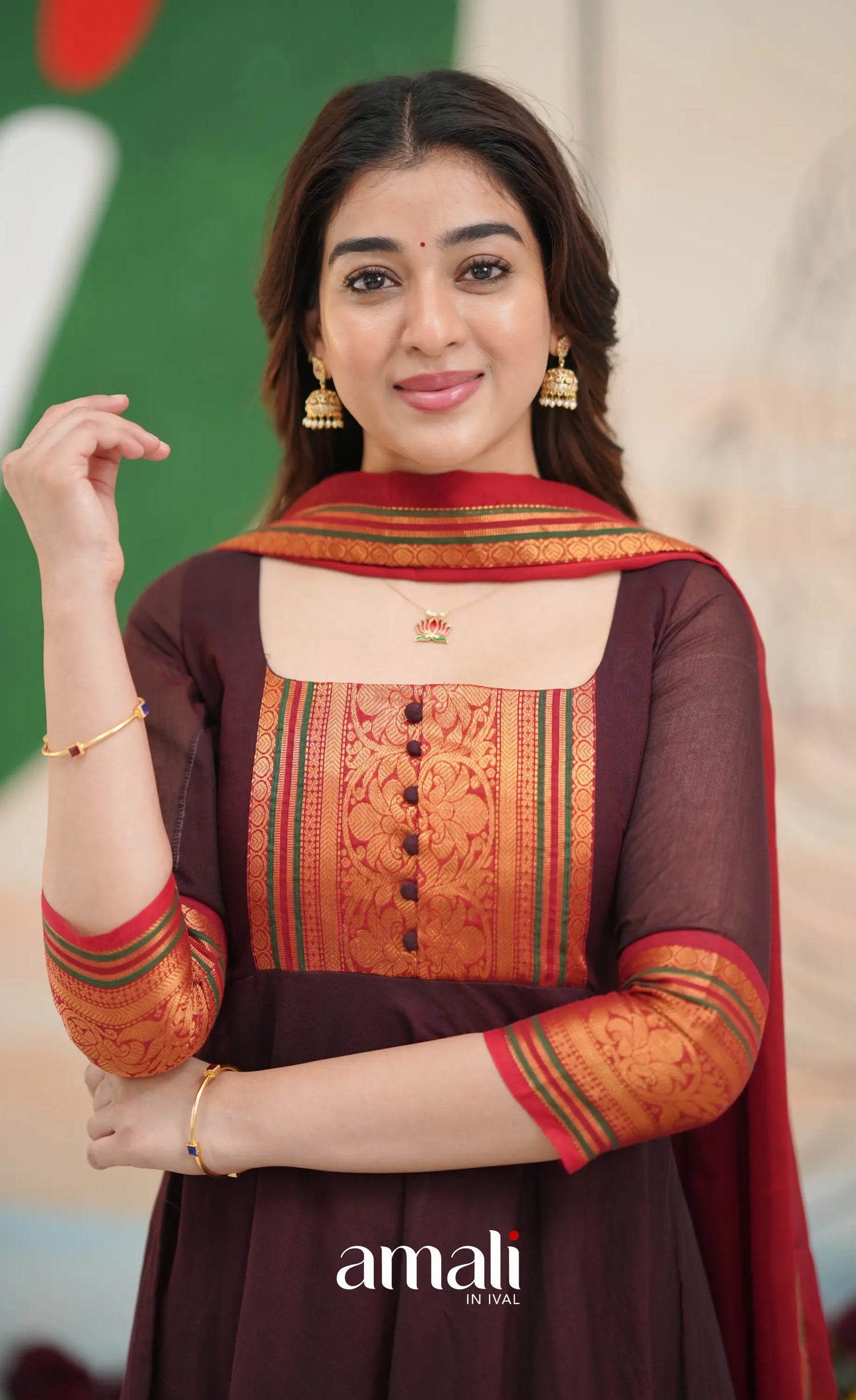 Dark Coffee Brown and Reddish Maroon Cotton Anarkali - Anarkalis