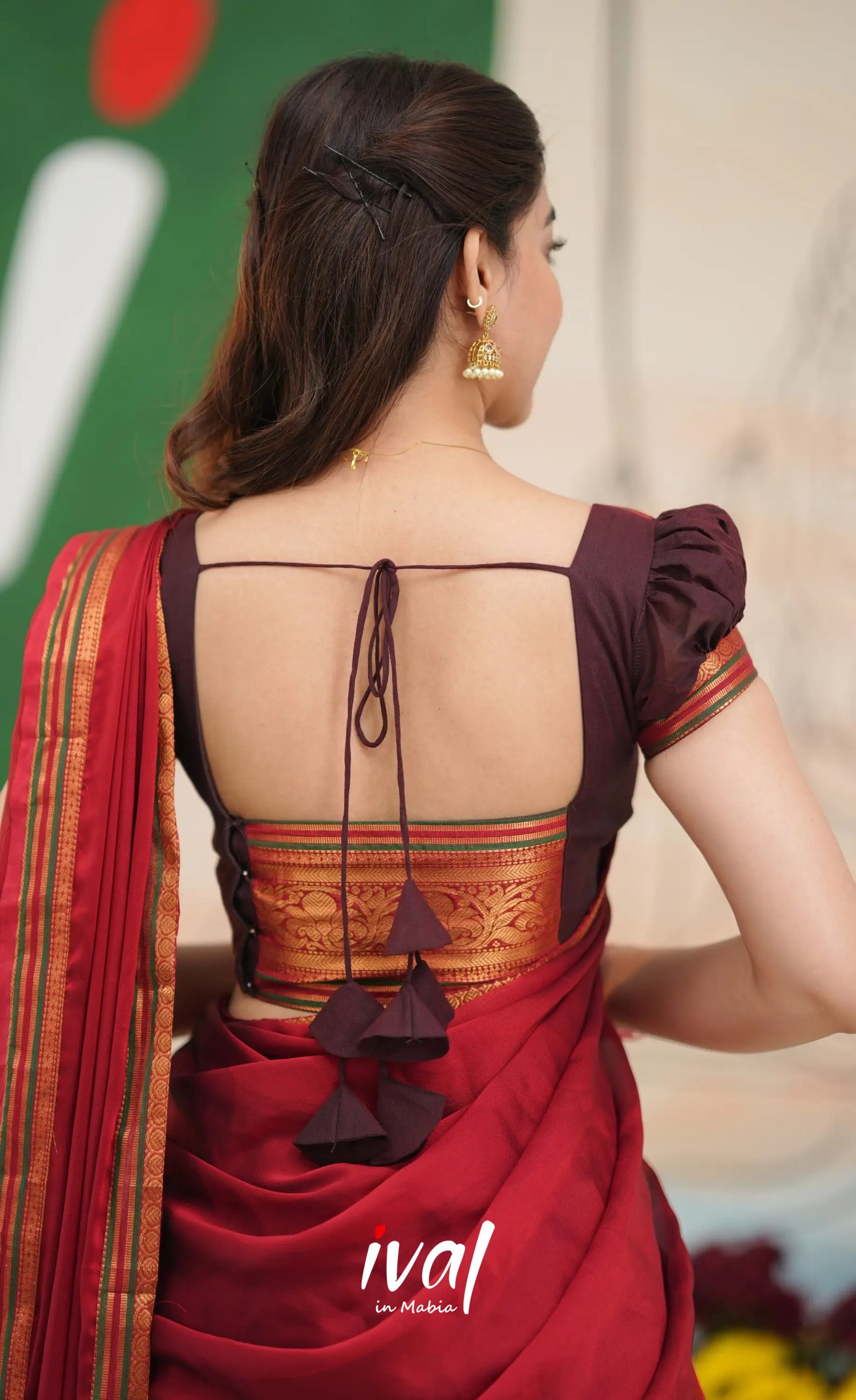 Dark Coffee Brown and Reddish Maroon Cotton Halfsaree - Half Sarees
