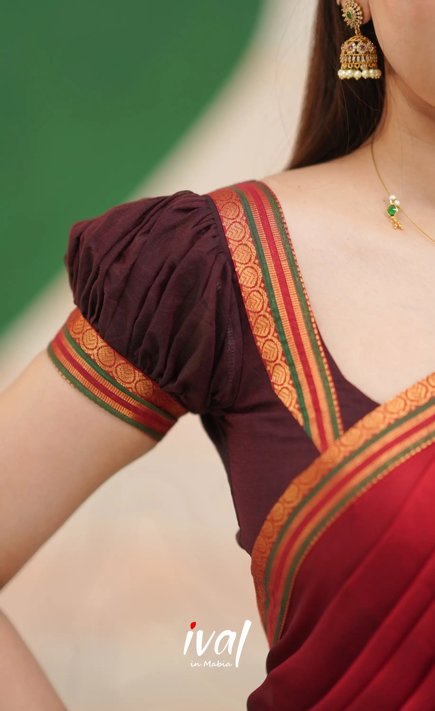 Dark Coffee Brown and Reddish Maroon Cotton Halfsaree - Half Sarees