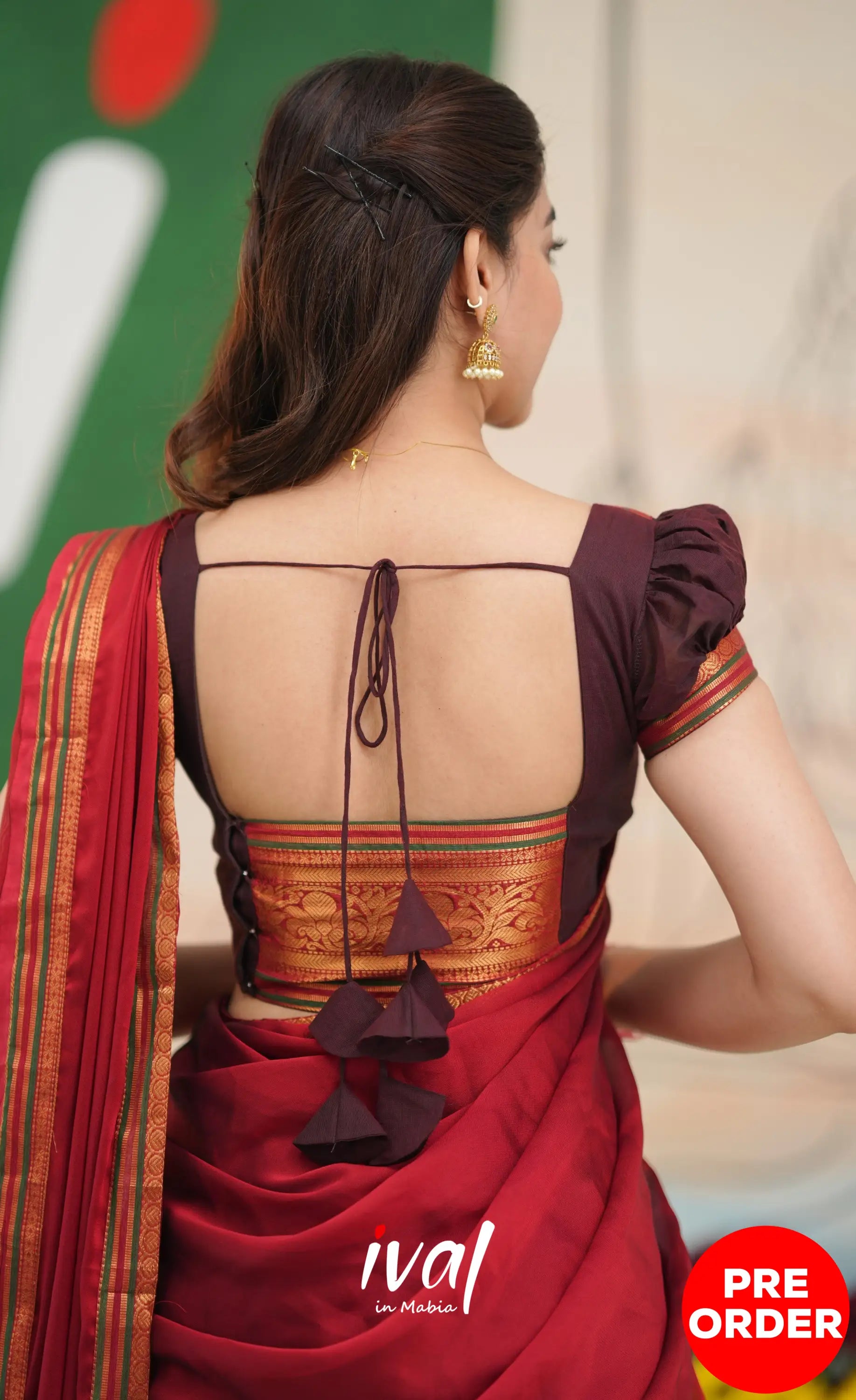Dark Coffee Brown and Reddish Maroon Cotton Halfsaree - Half Sarees