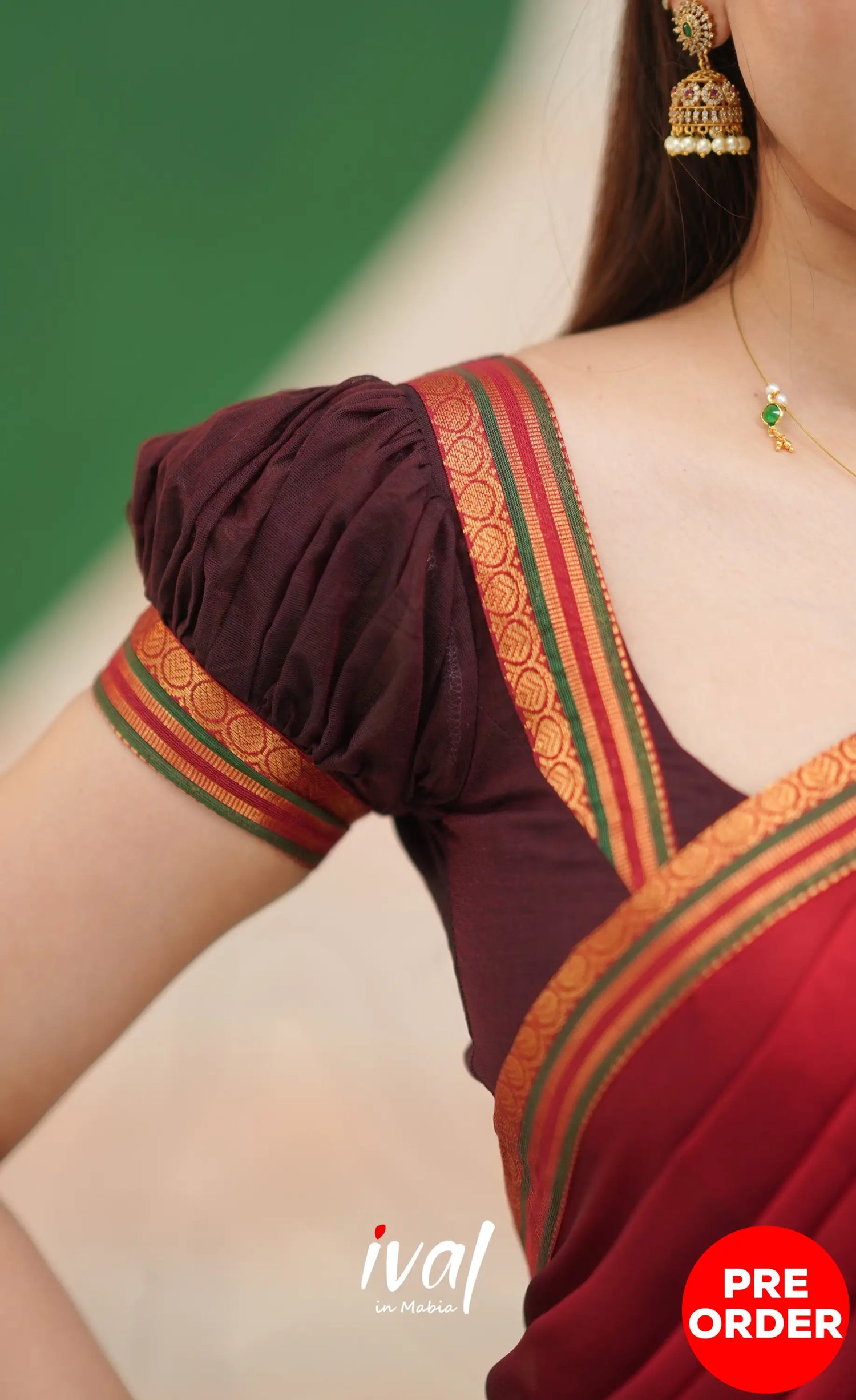 Dark Coffee Brown and Reddish Maroon Cotton Halfsaree - Half Sarees