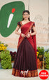 Dark Coffee Brown and Reddish Maroon Cotton Halfsaree - Half Sarees