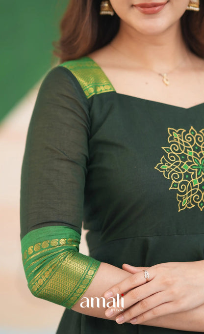 Dark Forest Green and Green Cotton Anarkali Anarkalis
