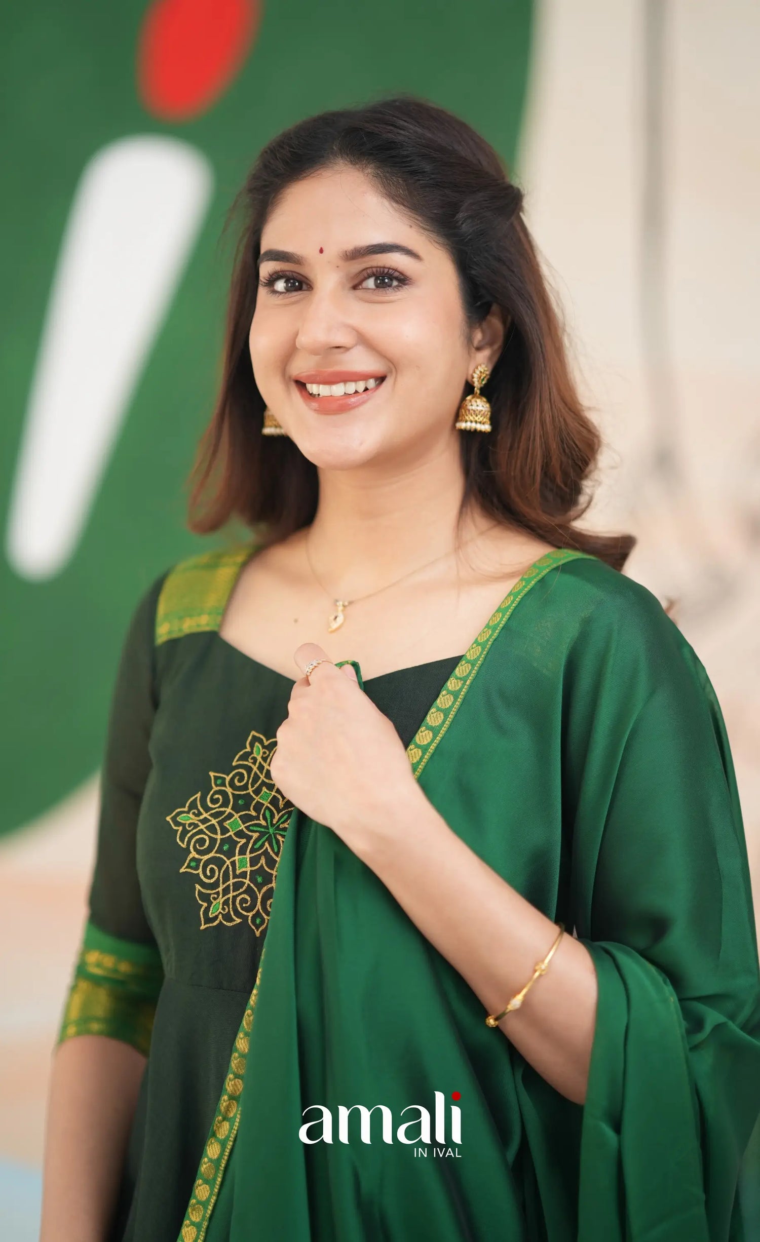 Dark Forest Green and Green Cotton Anarkali Anarkalis