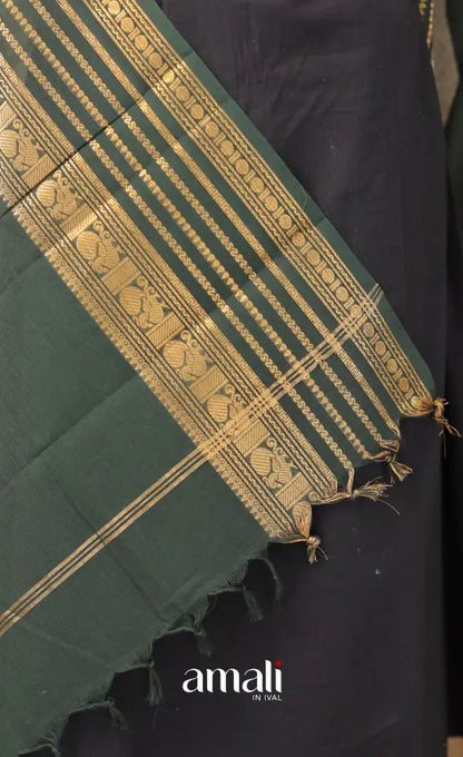 Dark Forest Green With Gold Chettinad Cotton Dupatta salwar