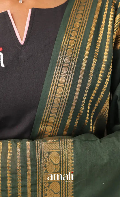 Dark Forest Green With Gold Chettinad Cotton Dupatta salwar