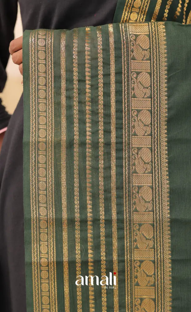 Dark Forest Green With Gold Chettinad Cotton Dupatta salwar