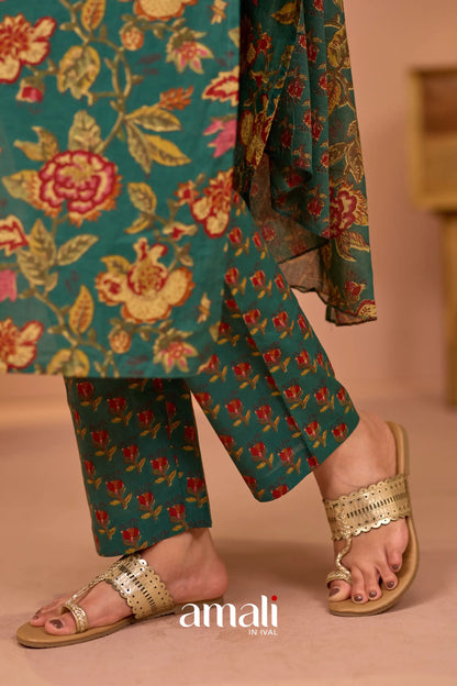 Dark Green Cotton Salwar Anarkalis