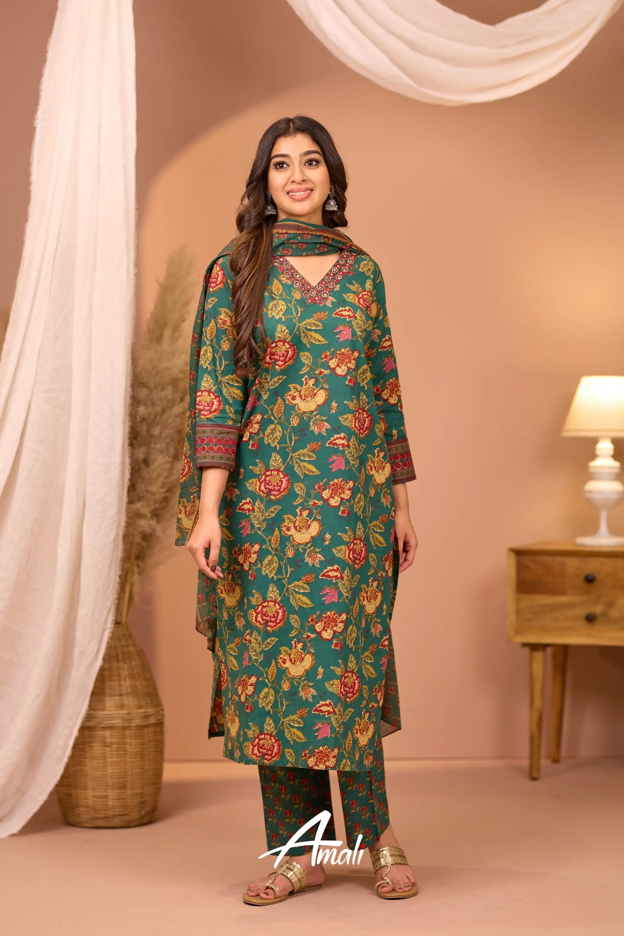 Dark Green Cotton Salwar Anarkalis