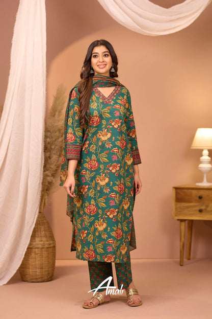 Dark Green Cotton Salwar Anarkalis