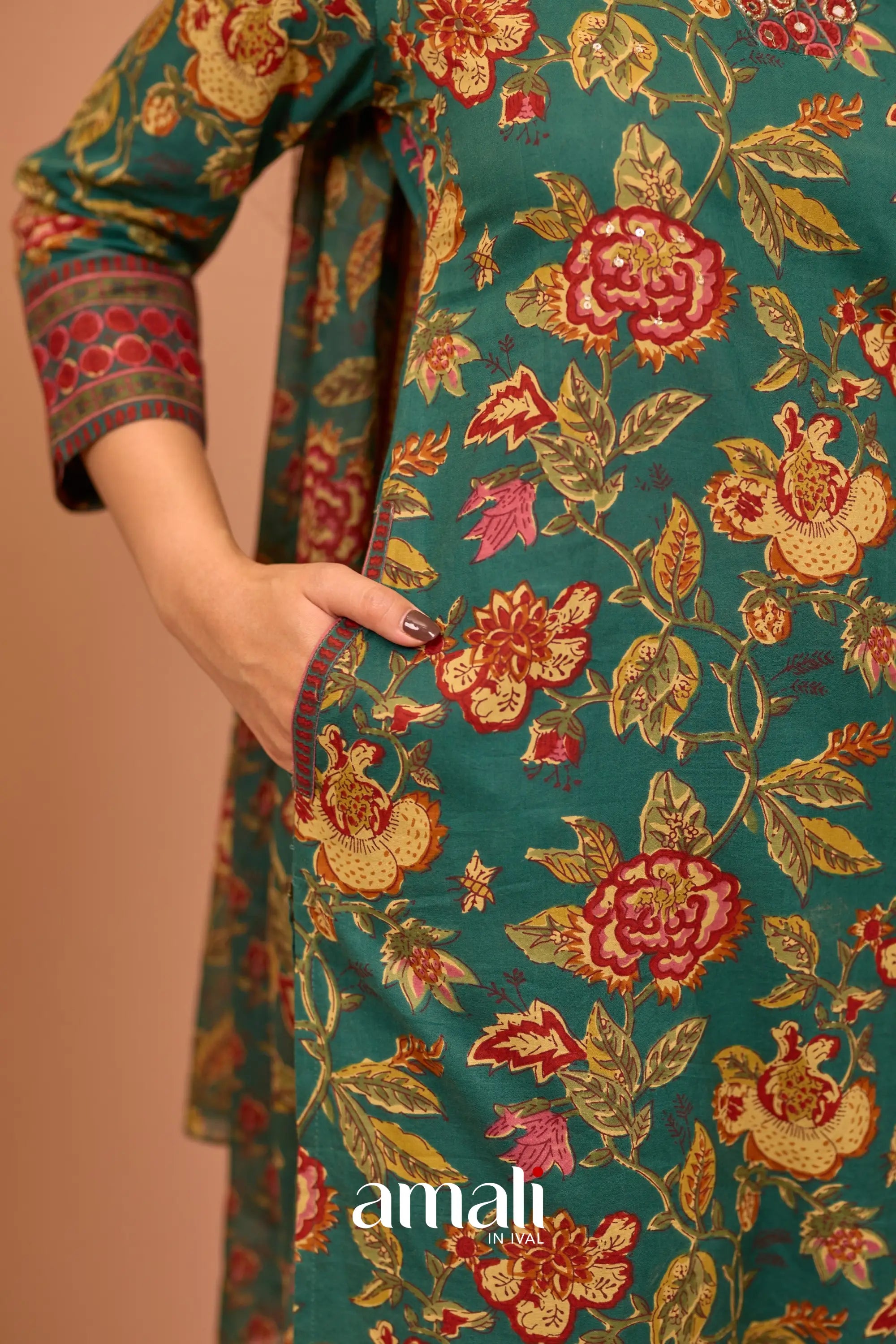 Dark Green Cotton Salwar Anarkalis