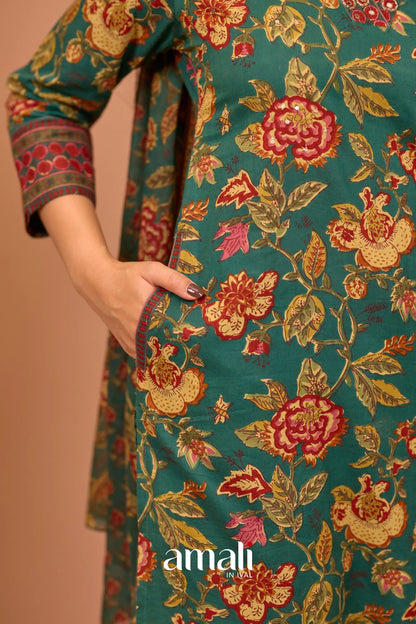 Dark Green Cotton Salwar Anarkalis