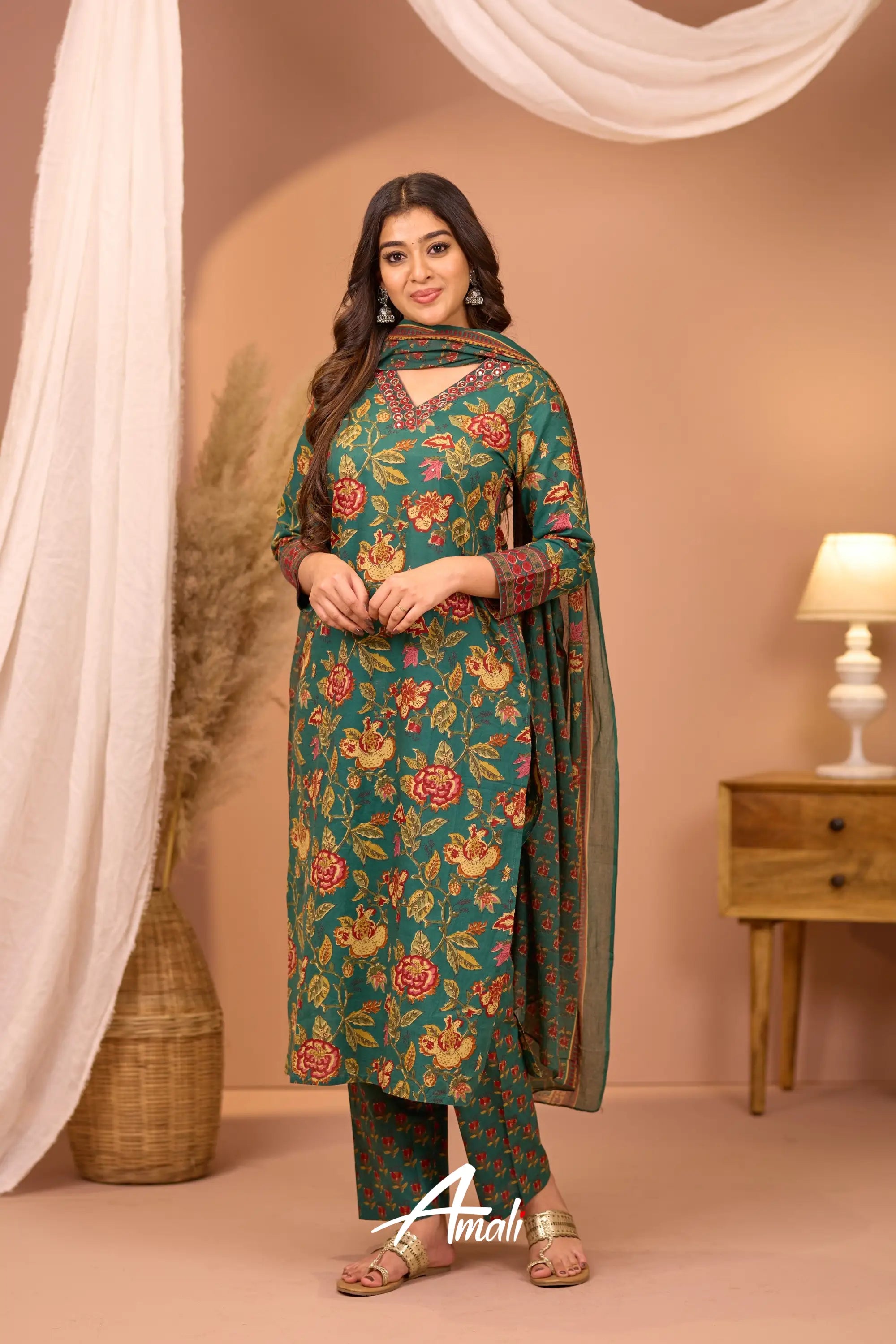 Dark Green Cotton Salwar Anarkalis