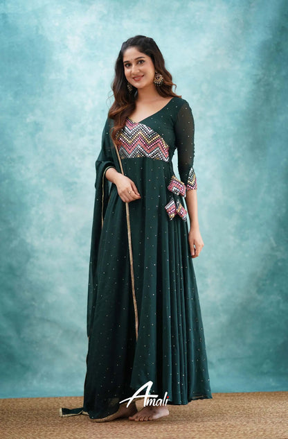 Dark Green Georgette Anarkali Anarkalis