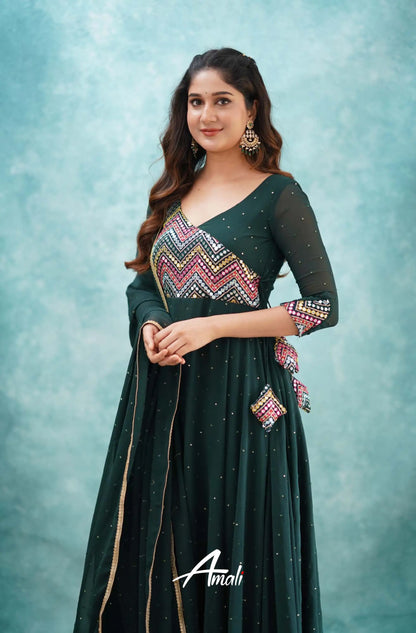 Dark Green Georgette Anarkali Anarkalis