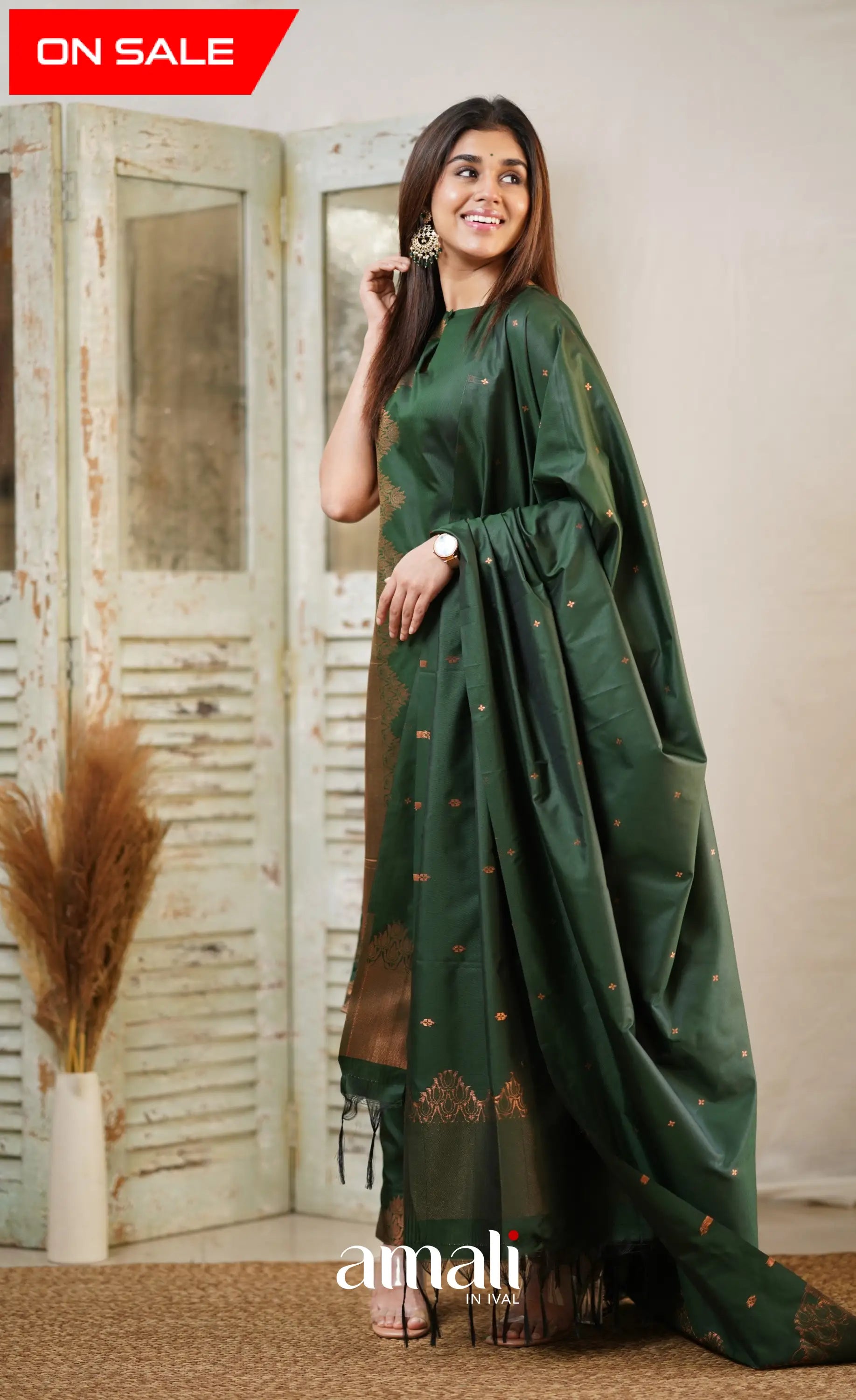 Dark Green Unstitched Semi Kanchipuram Silk Salwar