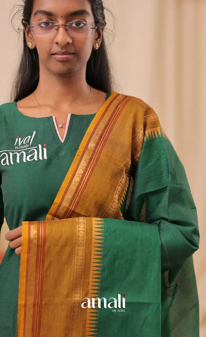 Dark Green With Deep Mustard Chettinad Cotton Dupatta salwar