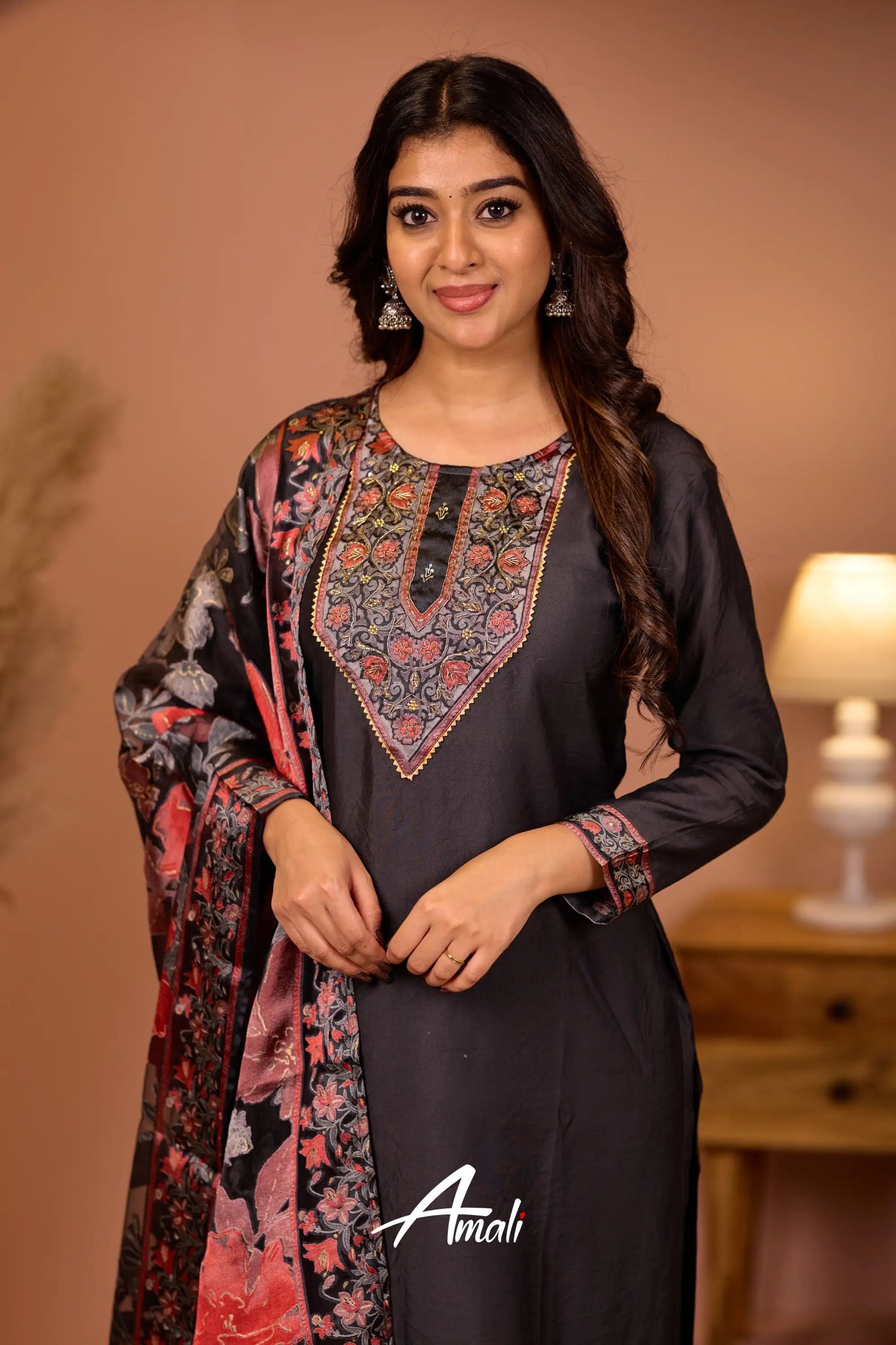 Dark Grey Mulmul Cotton Salwar Anarkalis