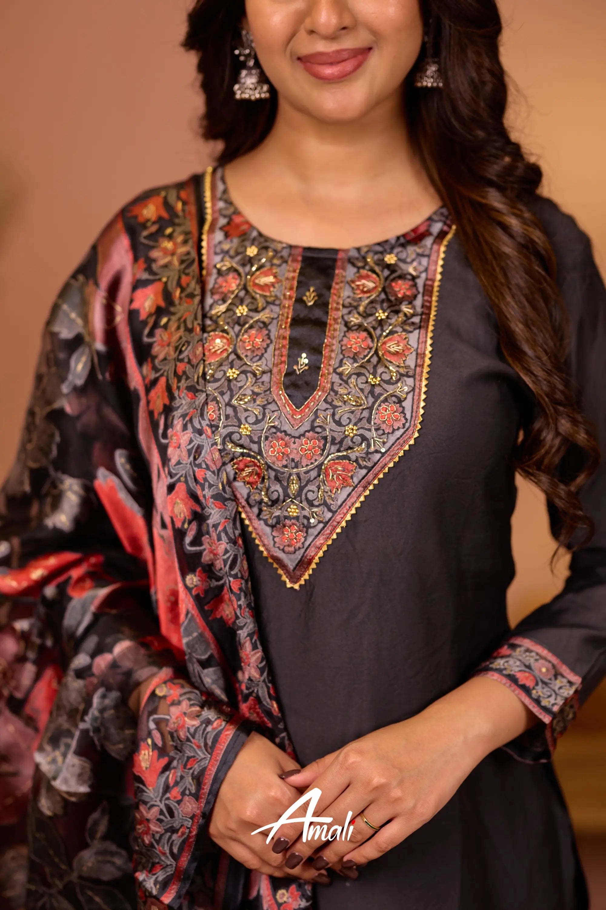 Dark Grey Mulmul Cotton Salwar Anarkalis