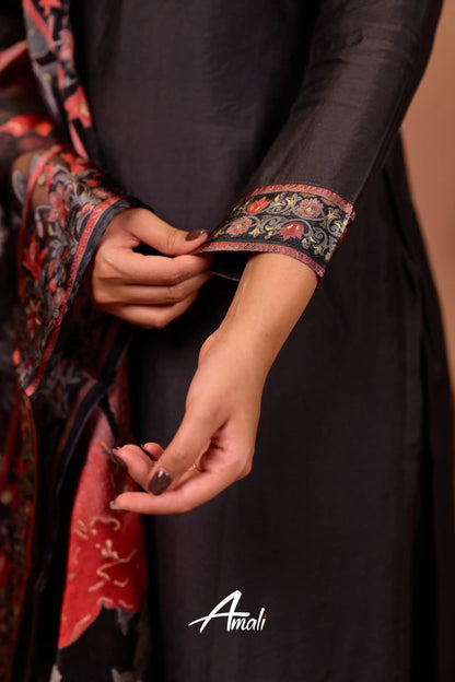 Dark Grey Mulmul Cotton Salwar Anarkalis