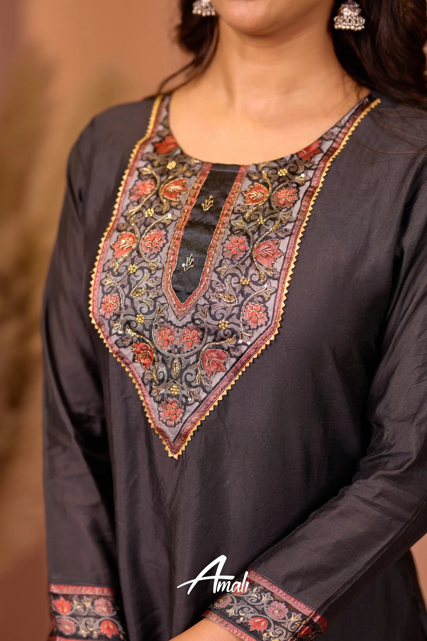 Dark Grey Mulmul Cotton Salwar Anarkalis