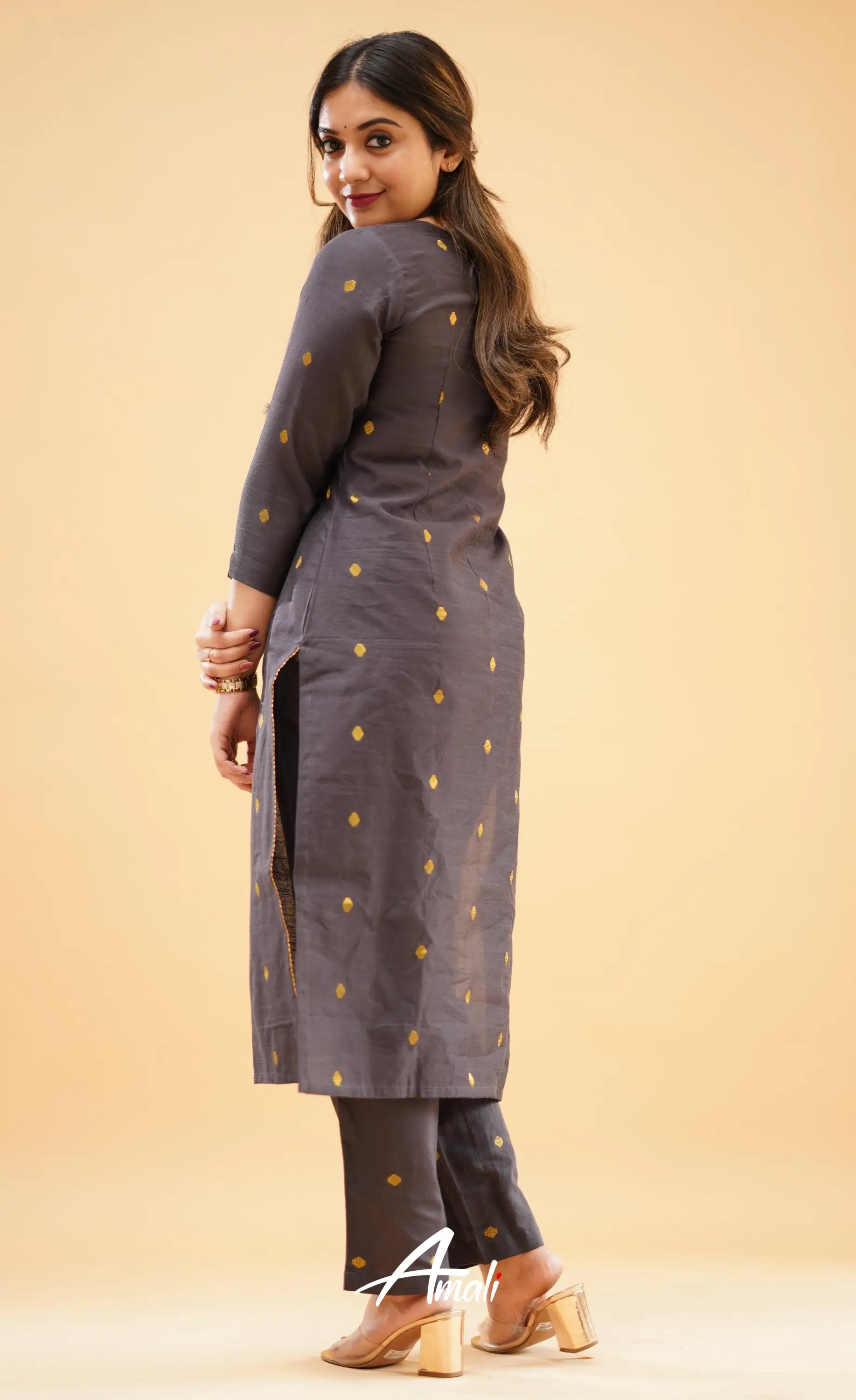 Dark Grey Slub Cotton Silk Co-Ord Set