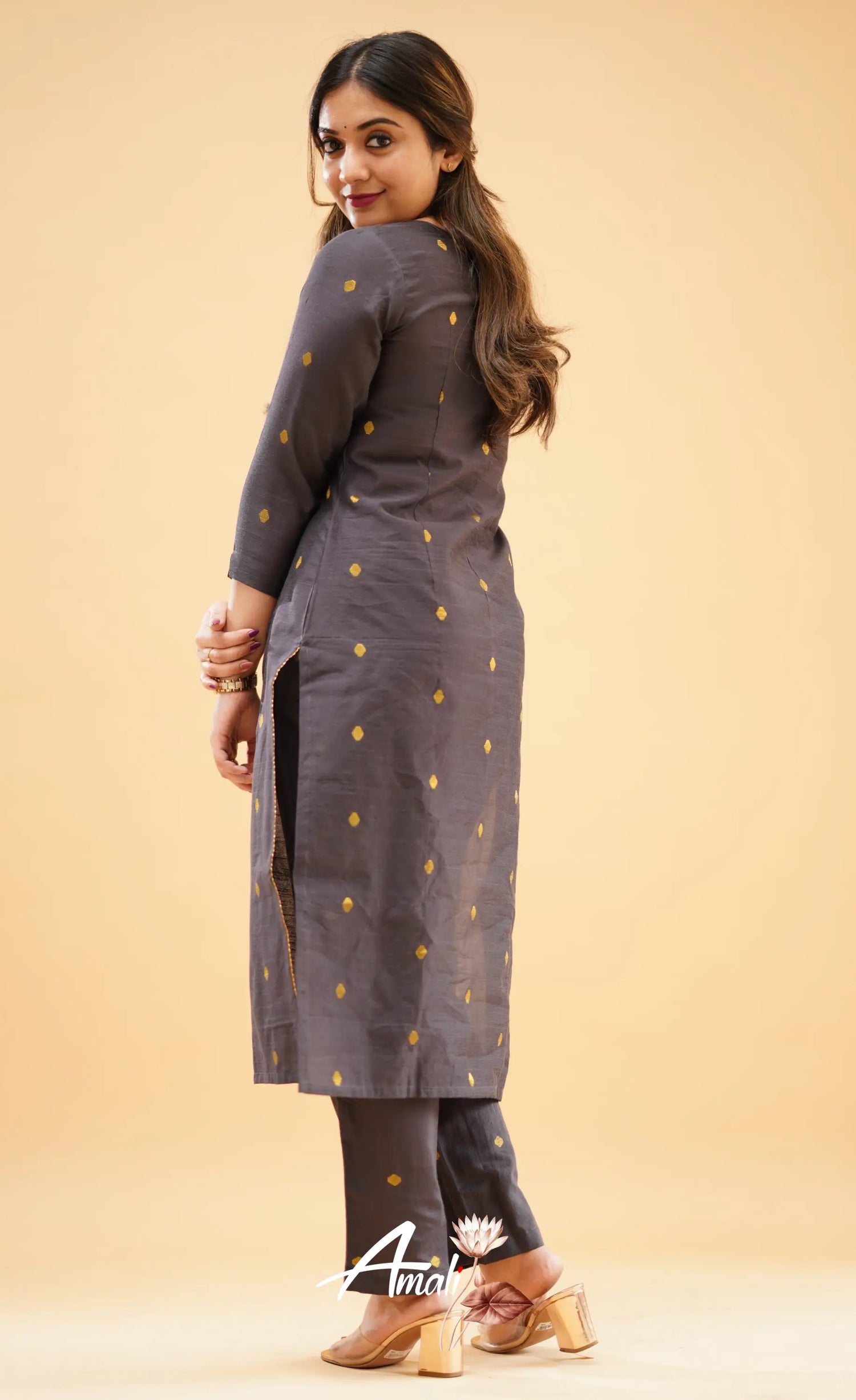 Dark Grey Slub Cotton Silk Co-Ord Set