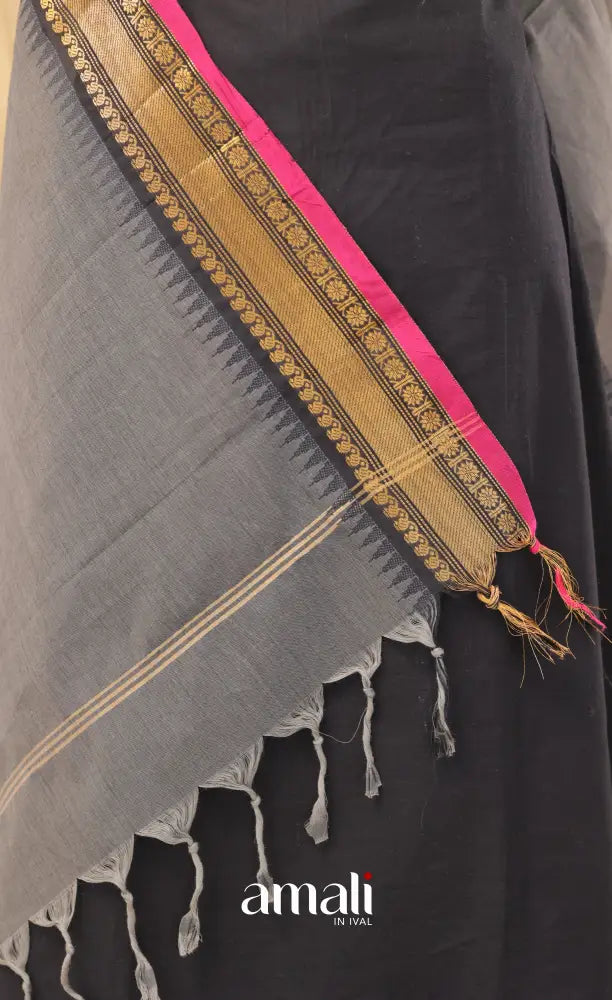 Dark Grey With Pink Chettinad Cotton Dupatta salwar