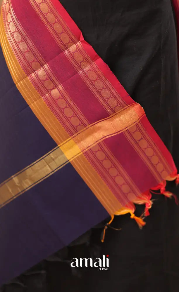 Dark Navy With Magenta Chettinad Cotton Dupatta salwar