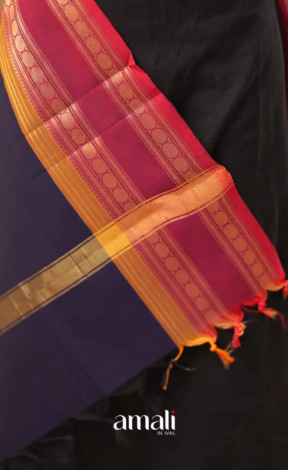 Dark Navy With Magenta Chettinad Cotton Dupatta salwar