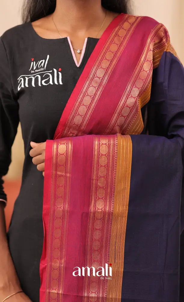 Dark Navy With Magenta Chettinad Cotton Dupatta salwar