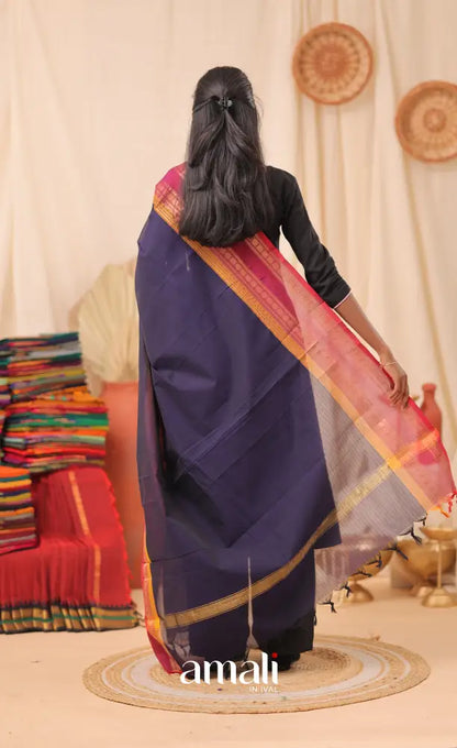 Dark Navy With Magenta Chettinad Cotton Dupatta salwar