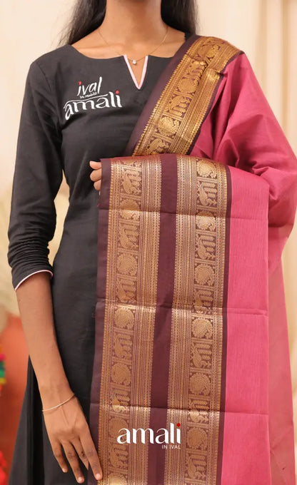 Dark Pink With Maroon Chettinad Cotton Dupatta salwar