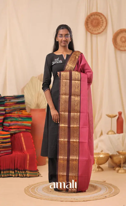 Dark Pink With Maroon Chettinad Cotton Dupatta salwar