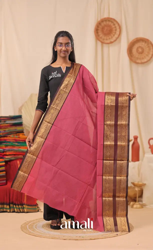 Dark Pink With Maroon Chettinad Cotton Dupatta salwar