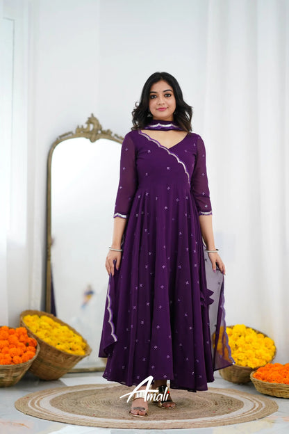 Dark Plum Georgette Anarkali Anarkalis