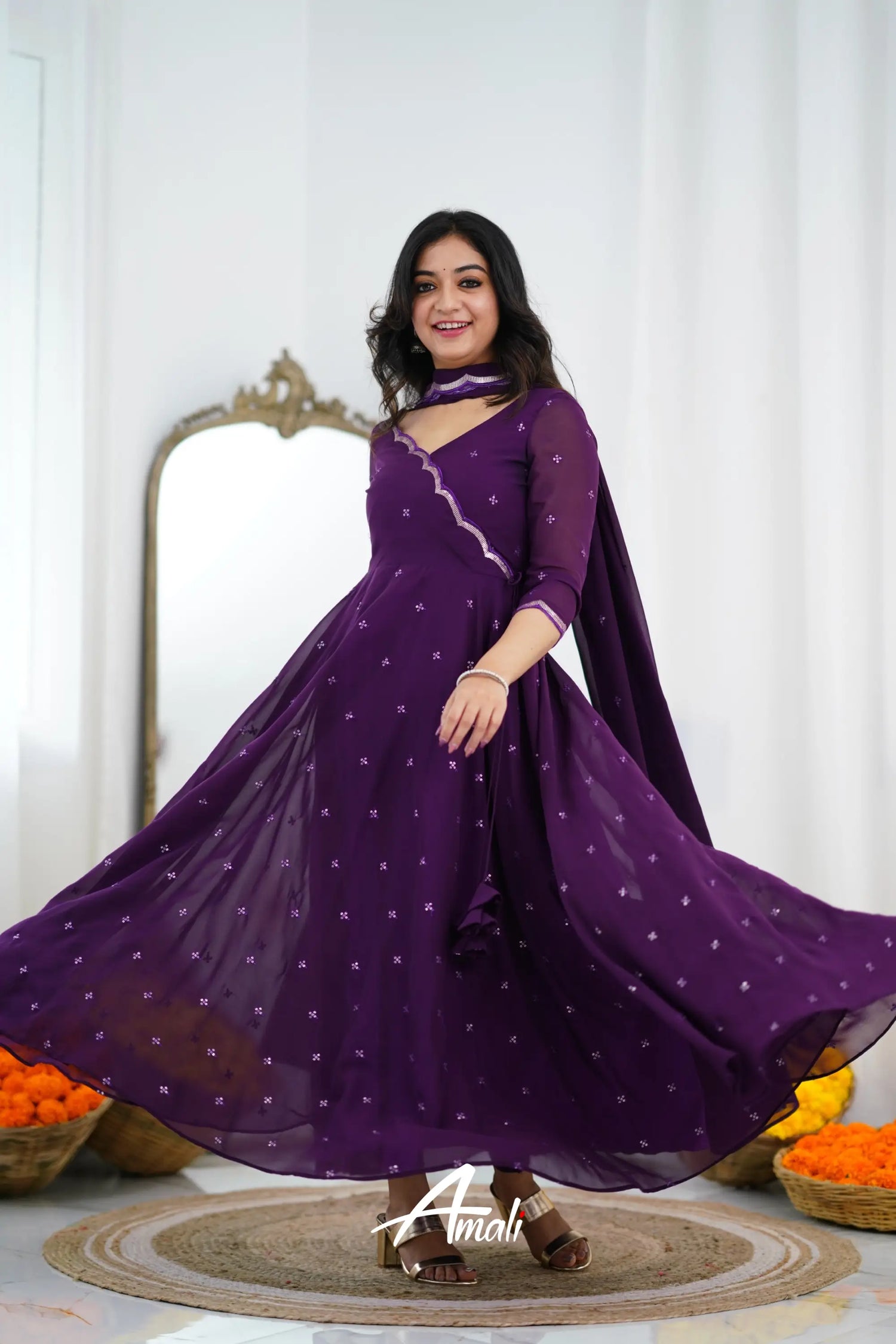 Dark Plum Georgette Anarkali Anarkalis